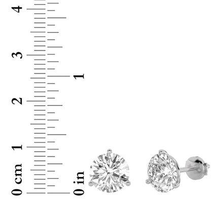 Round Shaped Lab Grown Diamond Three Prong Martini Stud Earrings in 14K Gold