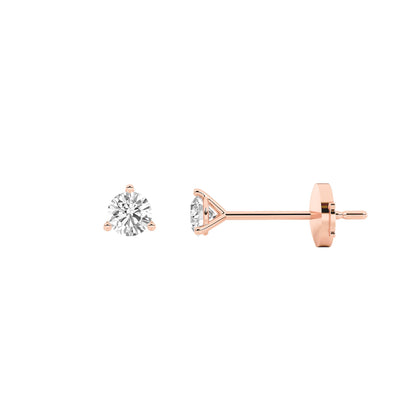 Round Shaped Lab Grown Diamond Three Prong Martini Stud Earrings in 14K Gold