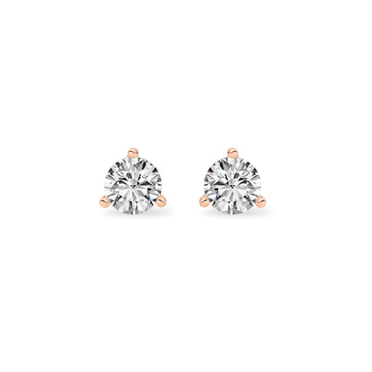 Round Shaped Lab Grown Diamond Three Prong Martini Stud Earrings in 14K Gold