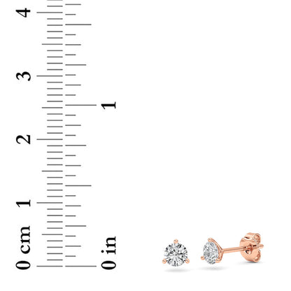 Round Shaped Lab Grown Diamond Three Prong Martini Stud Earrings in 14K Gold