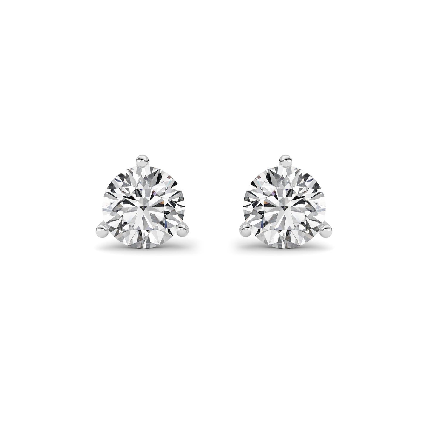 Round Shaped Lab Grown Diamond Three Prong Martini Stud Earrings in 14K Gold