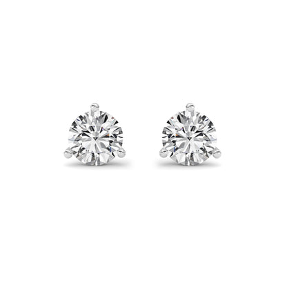 Round Shaped Lab Grown Diamond Three Prong Martini Stud Earrings in 14K Gold