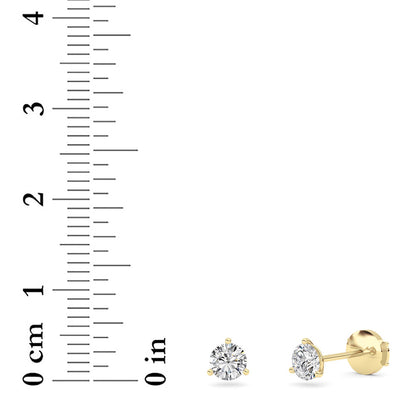 Round Shaped Lab Grown Diamond Three Prong Martini Stud Earrings in 14K Yellow Gold