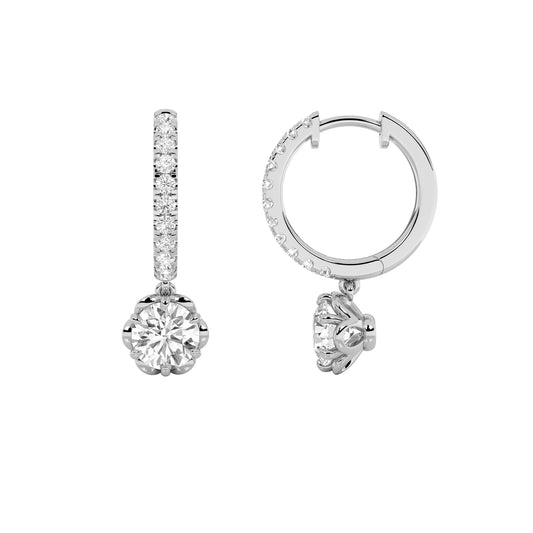 2.5Cttw Round Shaped Lab Grown Diamond (F/VS) Dangle Hoop Earrings in 14K Gold