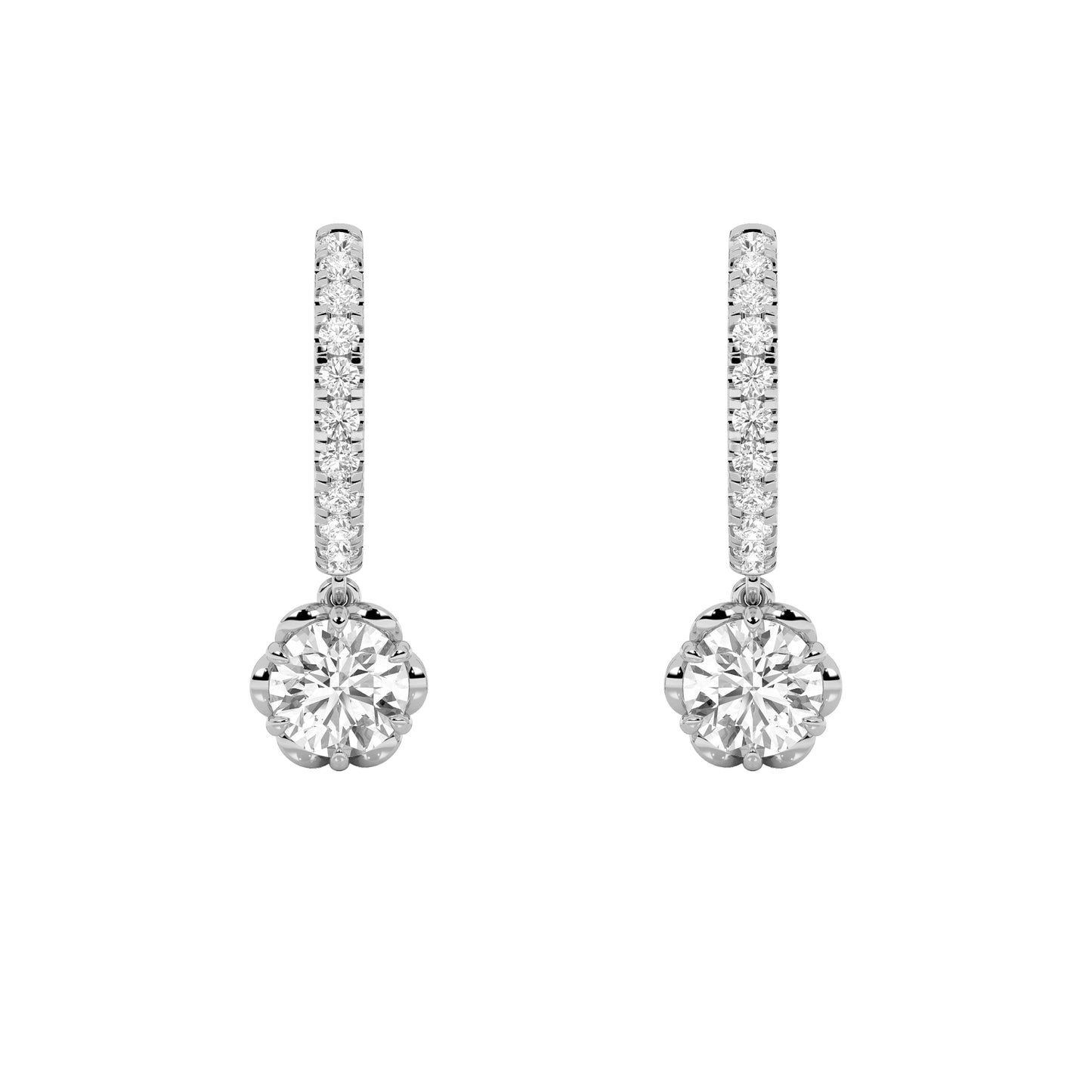 2.5Cttw Round Shaped Lab Grown Diamond (F/VS) Dangle Hoop Earrings in 14K Gold