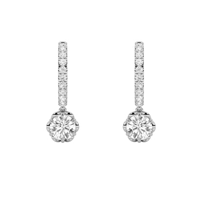 2.5Cttw Round Shaped Lab Grown Diamond (F/VS) Dangle Hoop Earrings in 14K Gold
