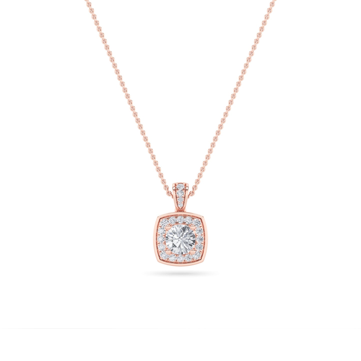 Round (F/VS) Lab Grown Diamond 14K Rose Gold Halo Pendant Necklace