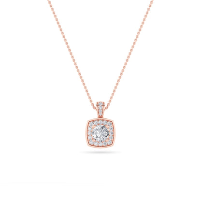 Round (F/VS) Lab Grown Diamond 14K Rose Gold Halo Pendant Necklace