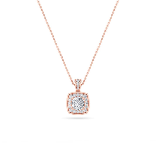 Round (F/VS) Lab Grown Diamond 14K Rose Gold Halo Pendant Necklace