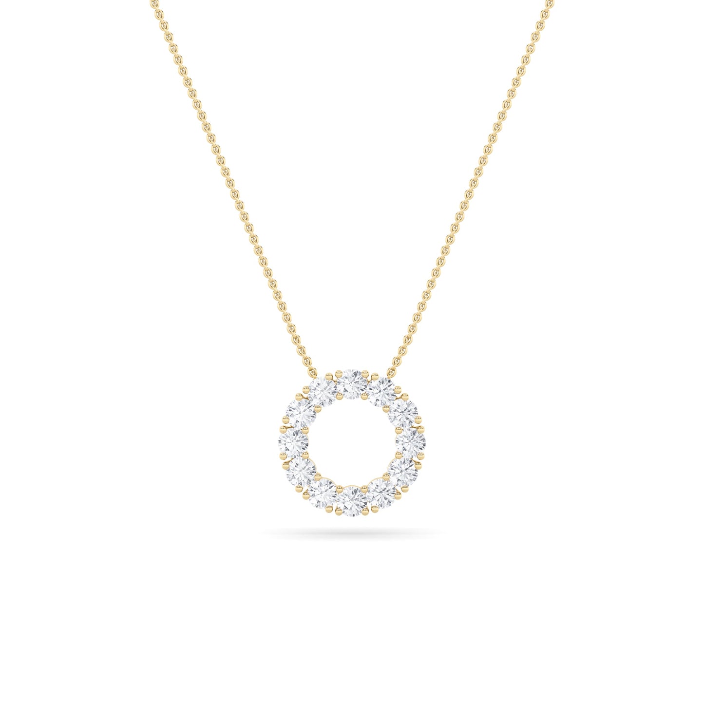 2.0 Ct Round (F/VS) Lab Grown Diamond Prong 14K Yellow Gold Fancy Open Circle Pendant Necklace