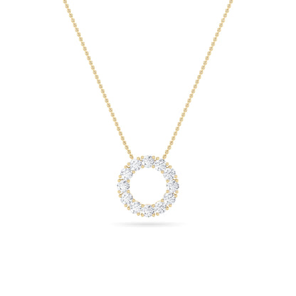 2.0 Ct Round (F/VS) Lab Grown Diamond Prong 14K Yellow Gold Fancy Open Circle Pendant Necklace