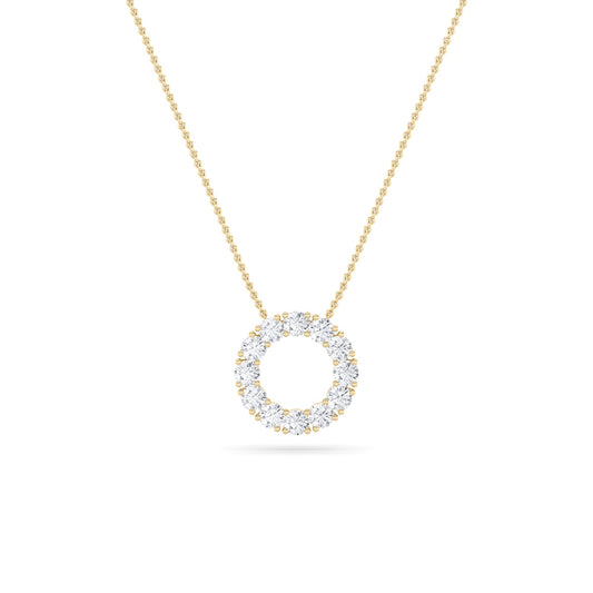 2.0 Ct Round (F/VS) Lab Grown Diamond Prong 14K Yellow Gold Fancy Open Circle Pendant Necklace