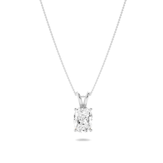1.0-2.0ct Elongated Cushion Shaped Lab Grown Diamond (F/VS) Split Bale Solitaire Pendant in 14K White Gold
