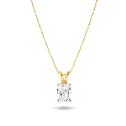 1.0ct Elongated Cushion Shaped Lab Grown Diamond (F/VS) Split Bale Solitaire Pendant in 14K Yellow Gold