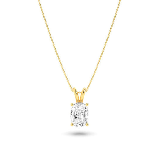 1.0ct Elongated Cushion Shaped Lab Grown Diamond (F/VS) Split Bale Solitaire Pendant in 14K Yellow Gold