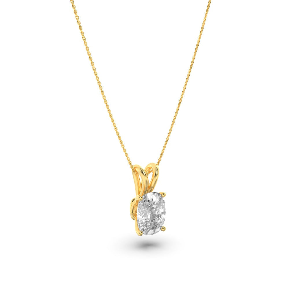 1.0ct Elongated Cushion Shaped Lab Grown Diamond (F/VS) Split Bale Solitaire Pendant in 14K Yellow Gold