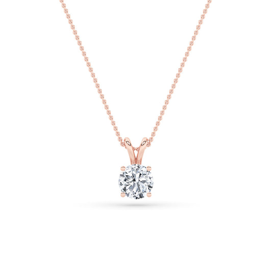 1.0ct Round Shaped Lab Grown Diamond (F/VS) Split Bale Solitaire Pendant in 14K Rose Gold