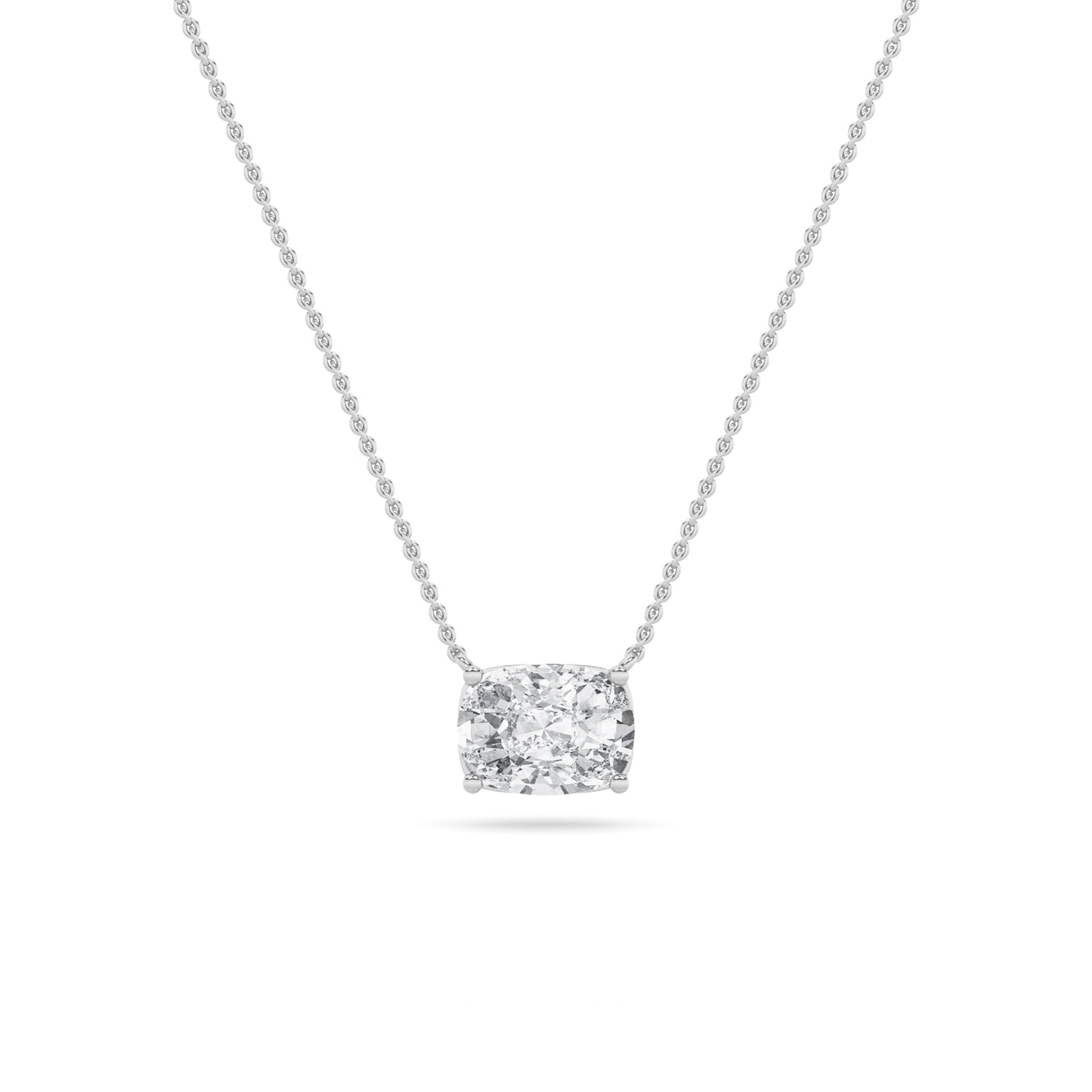 Elongated Cushion (F/VS) Lab Grown Diamond Prong 14K White Gold East West Solitaire Pendant Necklace