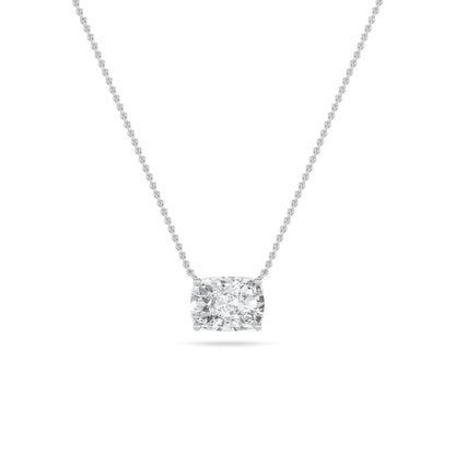 Elongated Cushion (F/VS) Lab Grown Diamond Prong 14K White Gold East West Solitaire Pendant Necklace