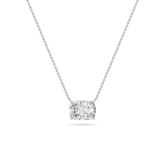 Elongated Cushion (F/VS) Lab Grown Diamond Prong 14K White Gold East West Solitaire Pendant Necklace