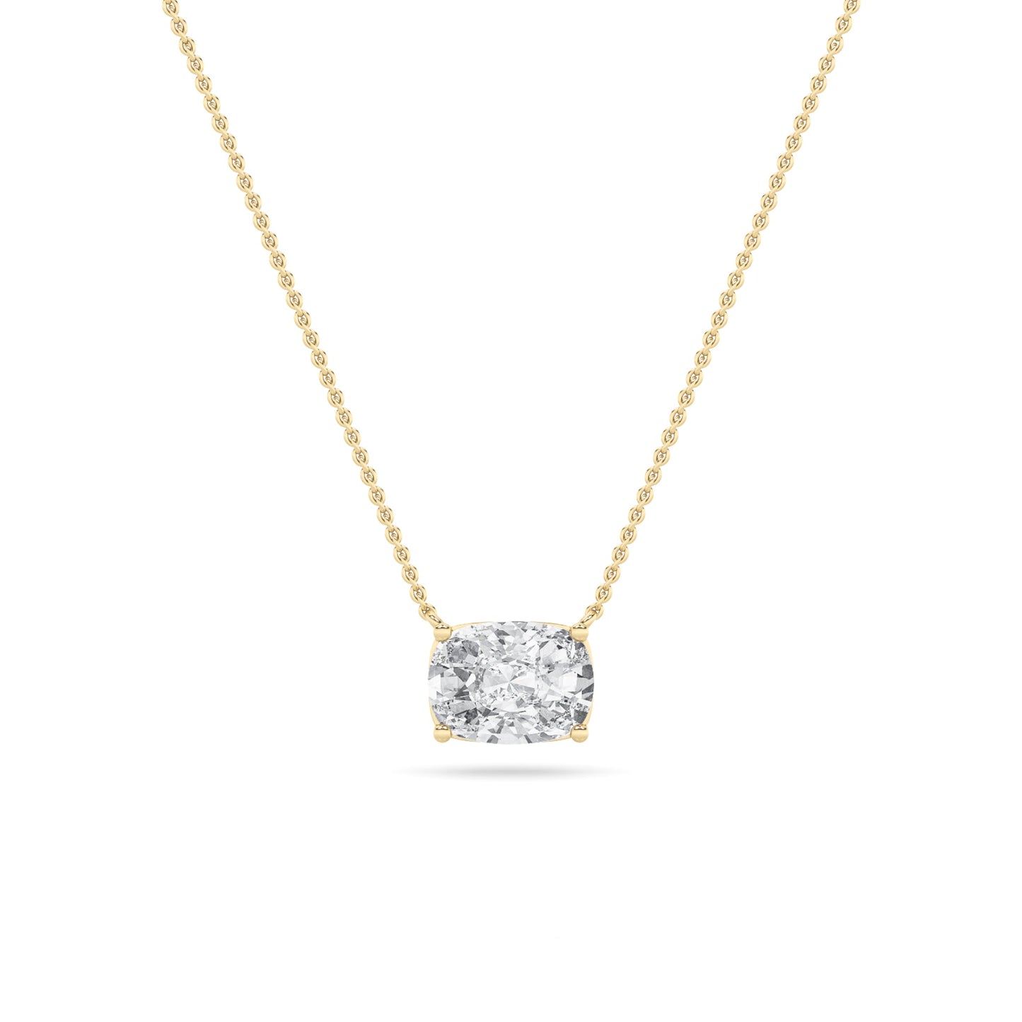 Elongated Cushion (F/VS) Lab Grown Diamond Prong 14K Yellow Gold East West Solitaire Pendant Necklace