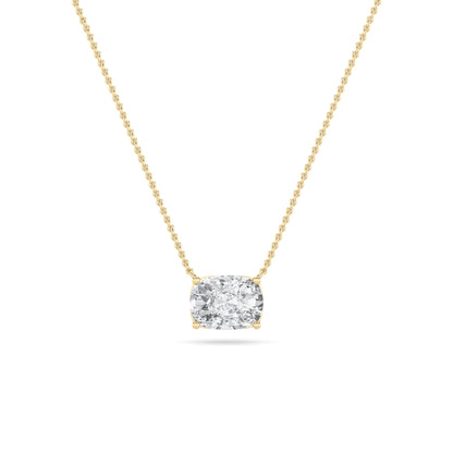 Elongated Cushion (F/VS) Lab Grown Diamond Prong 14K Yellow Gold East West Solitaire Pendant Necklace