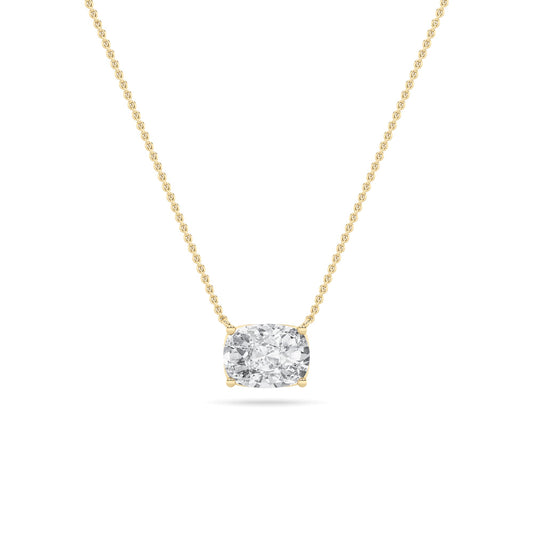 Elongated Cushion (F/VS) Lab Grown Diamond Prong 14K Yellow Gold East West Solitaire Pendant Necklace