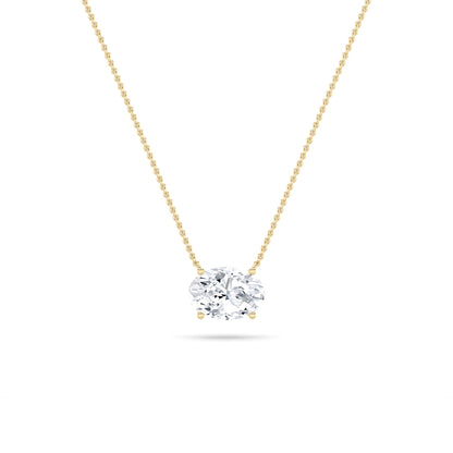 Oval F/VS Lab Grown Diamond Prong 14K Yellow Gold East West Solitaire Pendant Necklace
