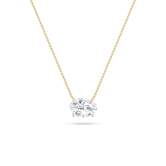 Oval F/VS Lab Grown Diamond Prong 14K Yellow Gold East West Solitaire Pendant Necklace