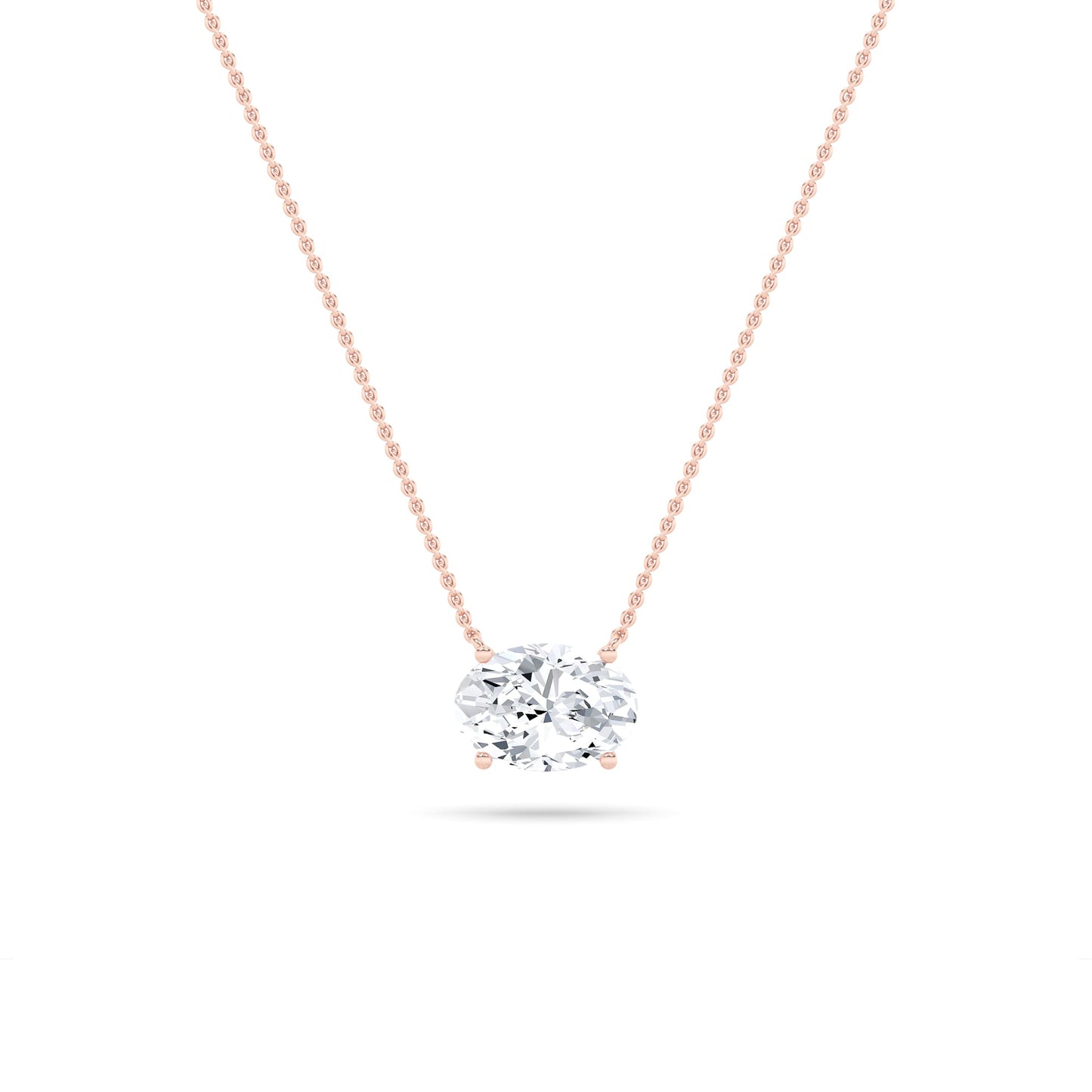 1.0 Ct Oval (F/VS) Lab Grown Diamond Prong 14K Rose Gold East West Solitaire Pendant Necklace