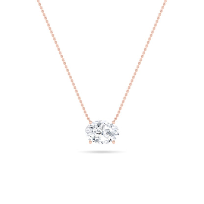 1.0 Ct Oval (F/VS) Lab Grown Diamond Prong 14K Rose Gold East West Solitaire Pendant Necklace