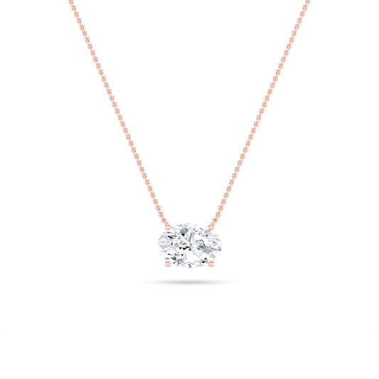 1.0 Ct Oval (F/VS) Lab Grown Diamond Prong 14K Rose Gold East West Solitaire Pendant Necklace