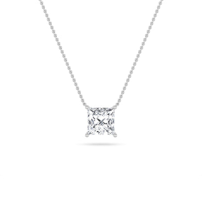 1 Ct Princess (F/VS) Lab Grown Diamond Prong 14K White Gold Classic Solitaire Pendant Necklace