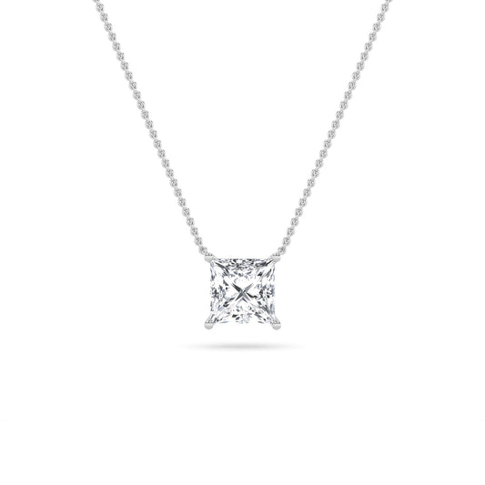 1 Ct Princess (F/VS) Lab Grown Diamond Prong 14K White Gold Classic Solitaire Pendant Necklace