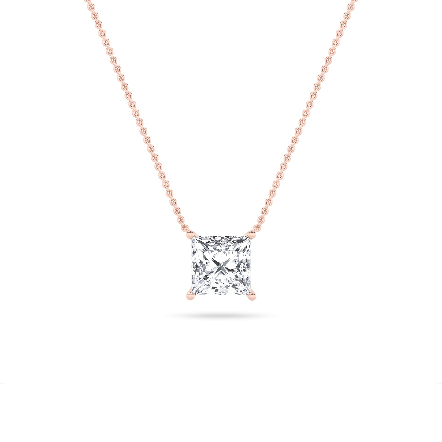 Princess (F/VS) Lab Grown Diamond Prong 14K Rose Gold Classic Solitaire Pendant Necklace