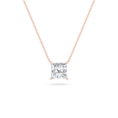 Princess (F/VS) Lab Grown Diamond Prong 14K Rose Gold Classic Solitaire Pendant Necklace