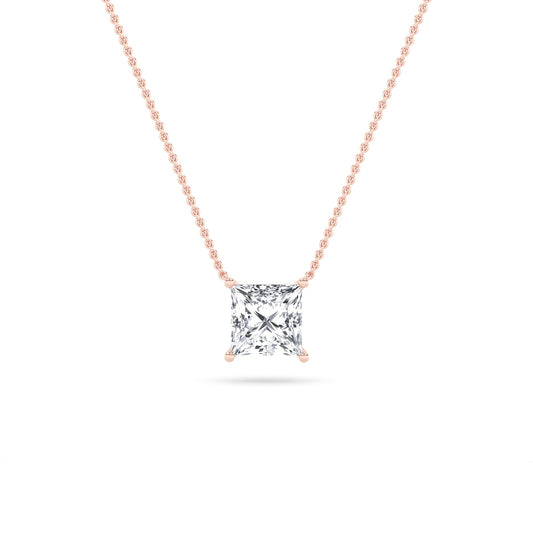 Princess (F/VS) Lab Grown Diamond Prong 14K Rose Gold Classic Solitaire Pendant Necklace