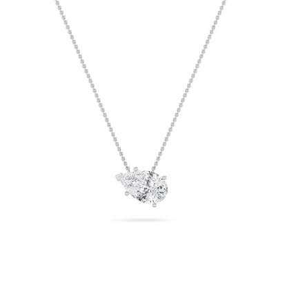 Pear Lab Grown Diamond (F/VS) Prong 14K White Gold East West Solitaire Cable Chain Necklace