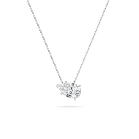 Pear Lab Grown Diamond (F/VS) Prong 14K White Gold East West Solitaire Cable Chain Necklace