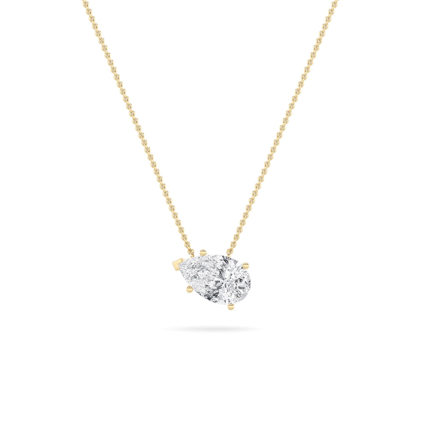 Pear Lab Grown Diamond (F/VS) Prong 14K Yellow Gold East West Solitaire Cable Chain Necklace