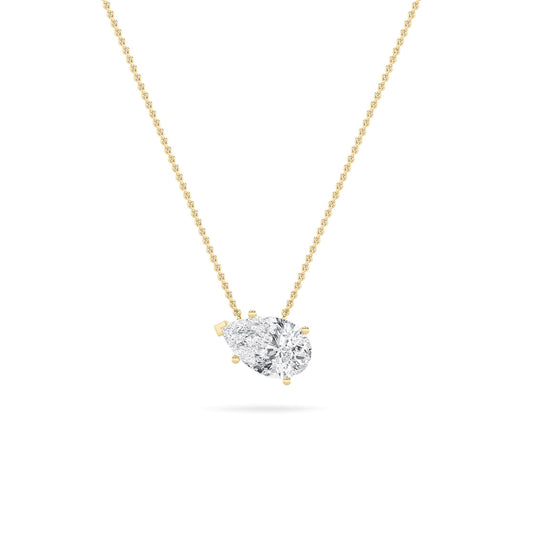 Pear Lab Grown Diamond (F/VS) Prong 14K Yellow Gold East West Solitaire Cable Chain Necklace