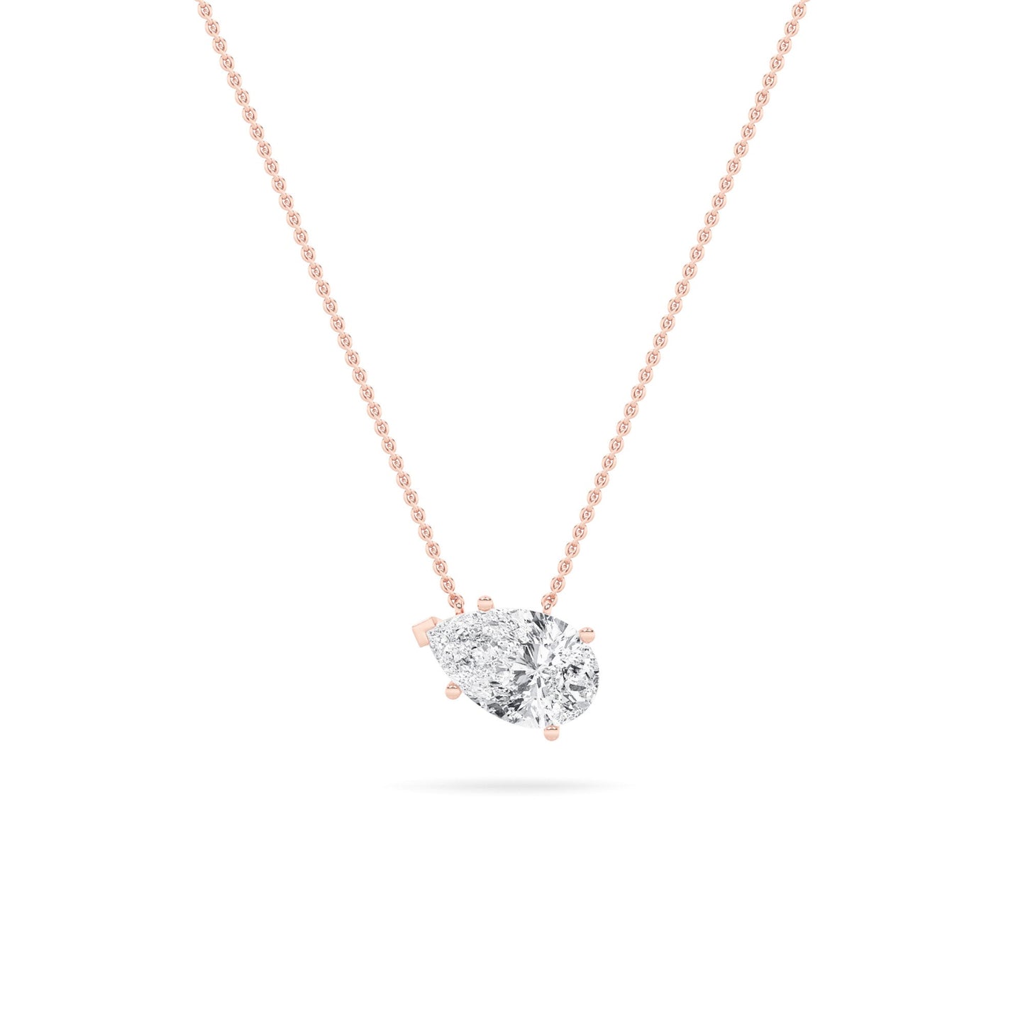 Pear Lab Grown Diamond (F/VS) Prong 14K Rose Gold East West Solitaire Cable Chain Necklace