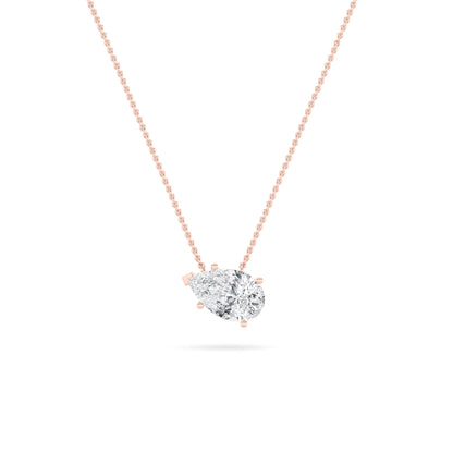 Pear Lab Grown Diamond (F/VS) Prong 14K Rose Gold East West Solitaire Cable Chain Necklace