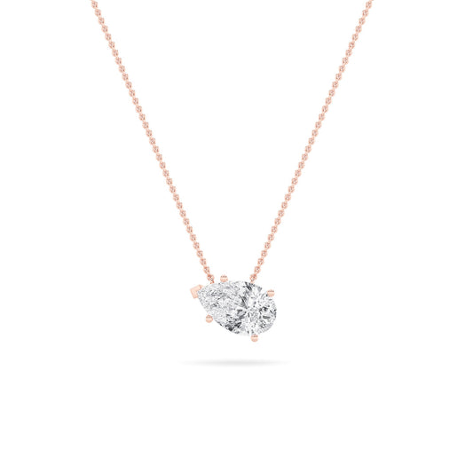 Pear Lab Grown Diamond (F/VS) Prong 14K Rose Gold East West Solitaire Cable Chain Necklace