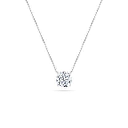 Round Lab Grown Diamond Prong 14k White Gold Solitaire Pendant Necklace