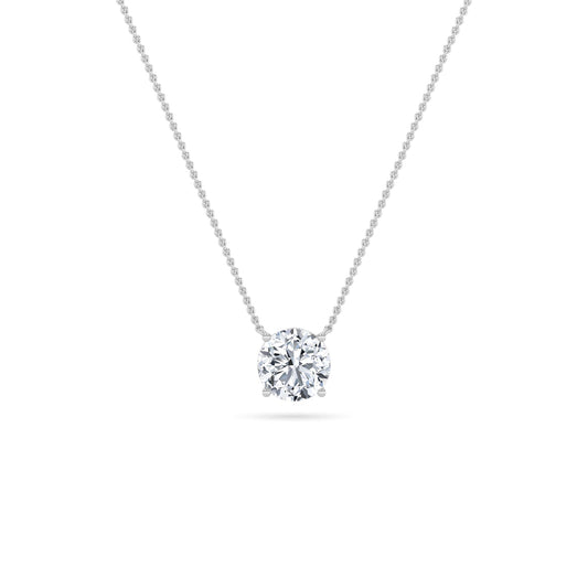 Round Lab Grown Diamond Prong 14k White Gold Solitaire Pendant Necklace