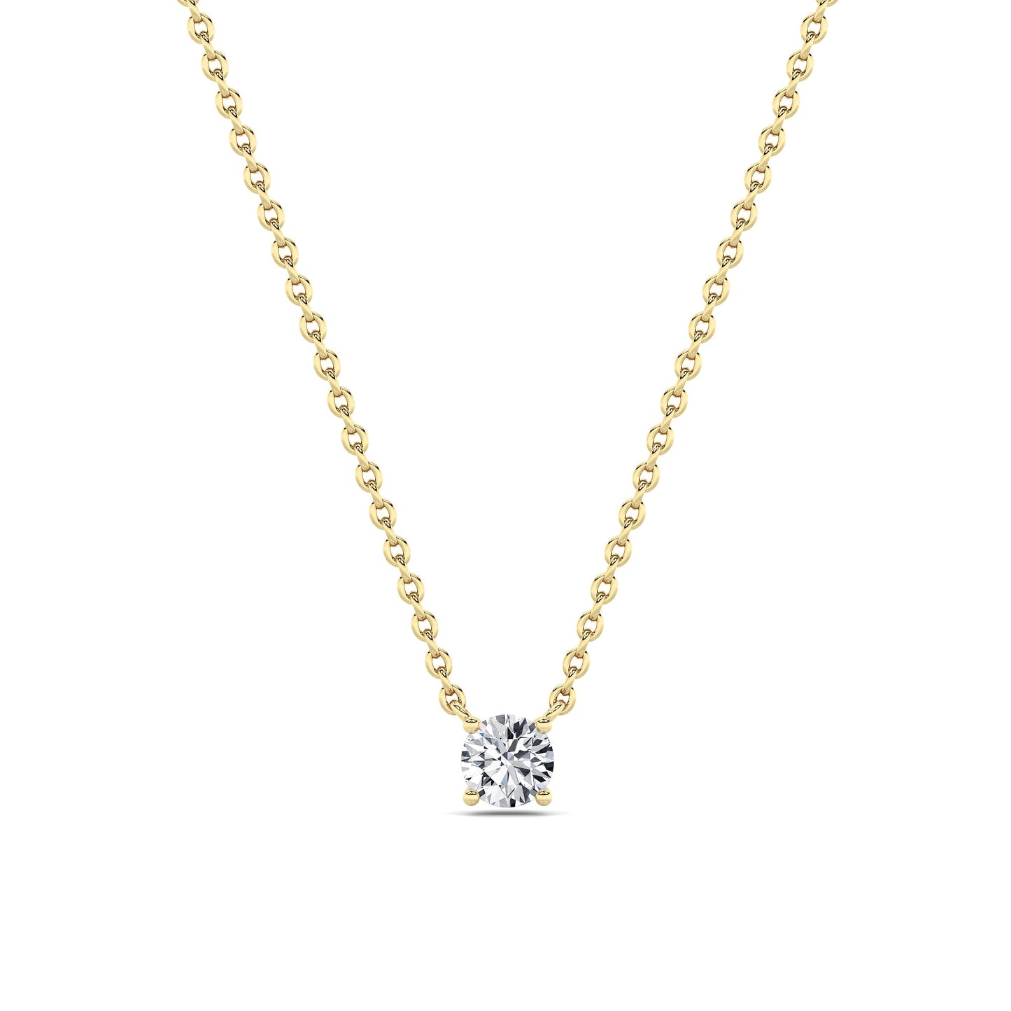 Round Lab Grown Diamond Prong 14k Yellow Gold Solitaire Pendant Necklace