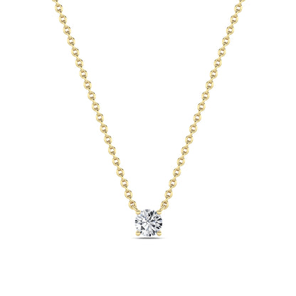 Round Lab Grown Diamond Prong 14k Yellow Gold Solitaire Pendant Necklace
