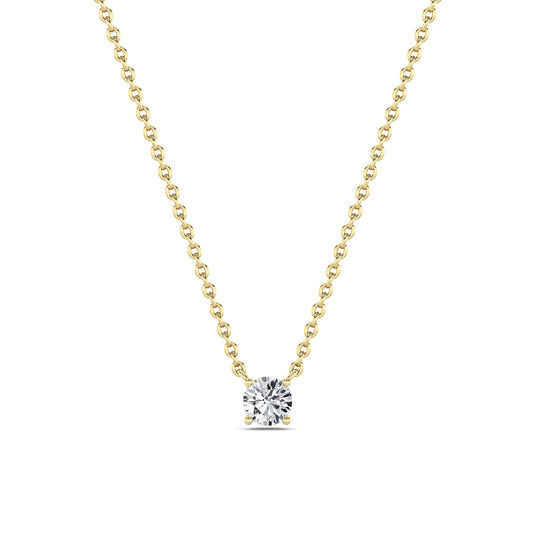 Round Lab Grown Diamond Prong 14k Yellow Gold Solitaire Pendant Necklace