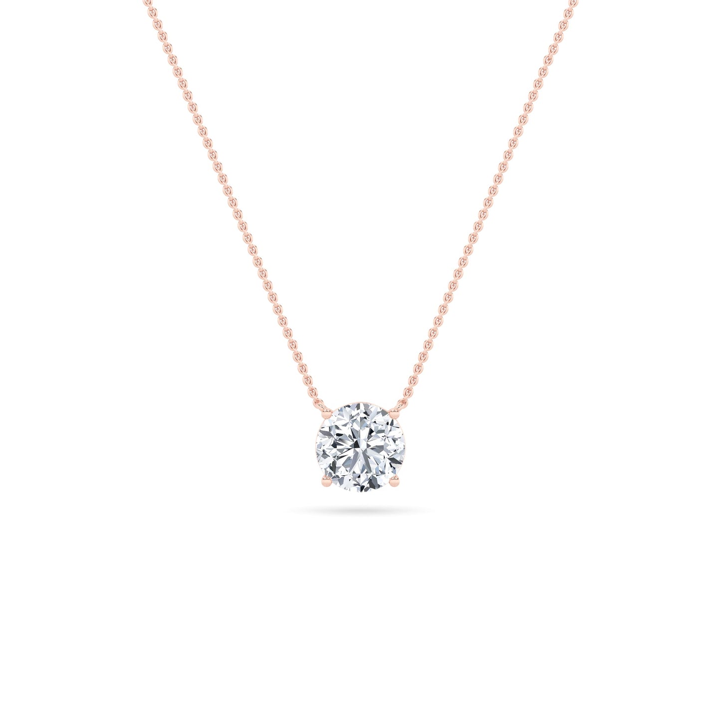 Round Lab Grown Diamond Prong 14k Rose Gold Solitaire Pendant Necklace